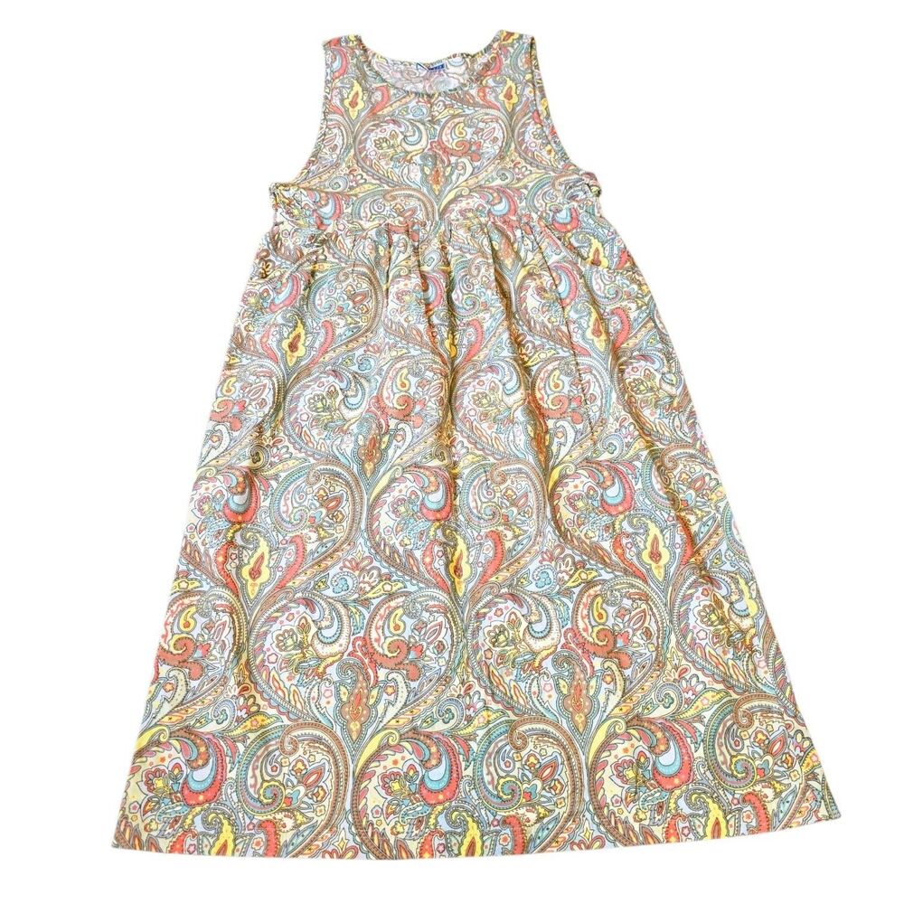 Erika & Co Sz M Vintage Paisley Corduroy Pastel Side Pocket Jumper Ankle Dress